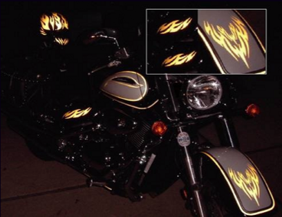 reflective motorcycle decals and graphics kits for bikers and safety.