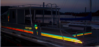Boat lettering and boat graphics using custom boat lettering, reflective tape and custom boat graphics.