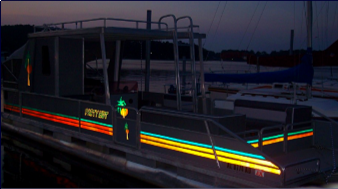 pontoon boat graphics and lettering upgrade with reflecive decorative stripes